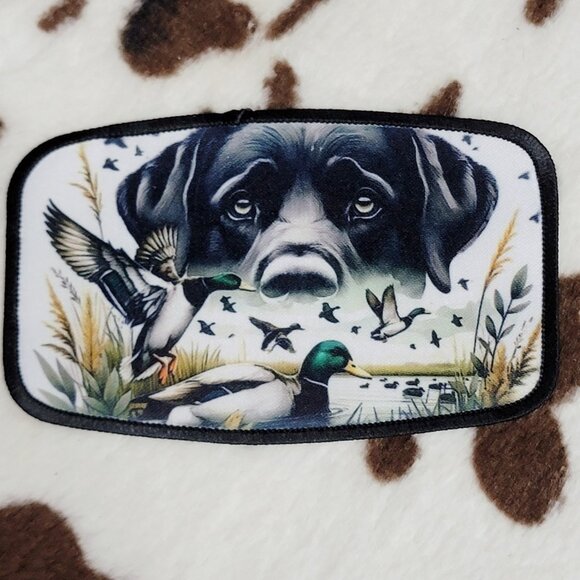 Lab Duck Hunting Western DYI Fabric Hat Patch Glue Iron On Sew Custom Hat Patch - Picture 2 of 5